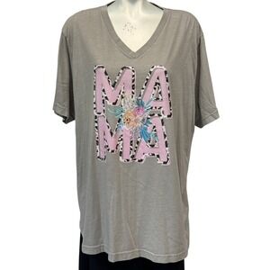 3X Womens Mama Bear Graphic T-Shirt V Neck Short Sleeve Top‎ Casual Fashion